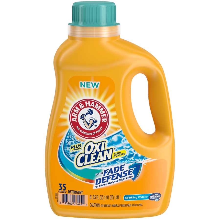 slide 1 of 4, ARM & HAMMER Plus OxiClean Sparkling Waters Detergent, 35 Loads, 61.25 oz