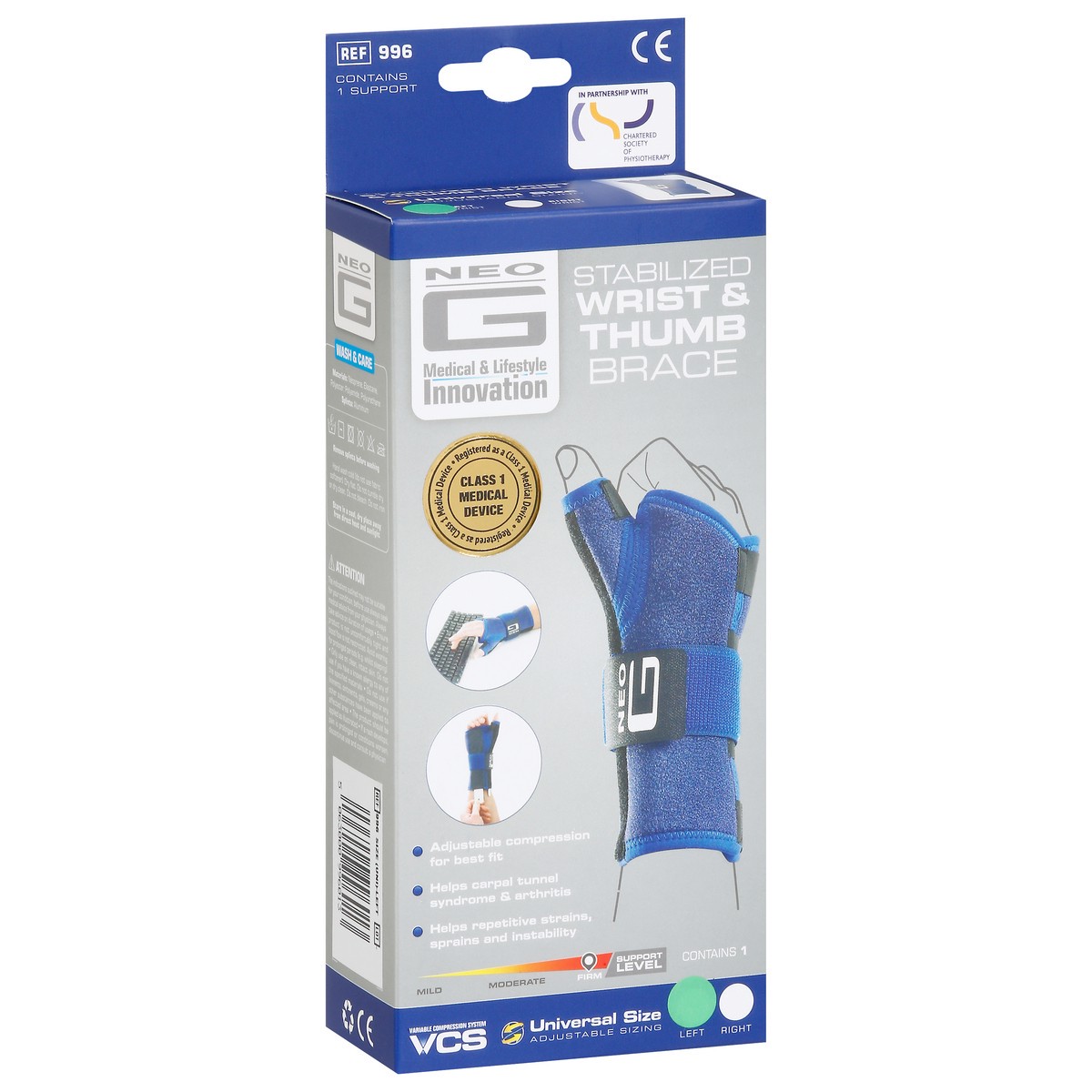 slide 9 of 9, Neo G Stabilized Wrist & Thumb Brace, Left, Adjustable Size, 1 ct