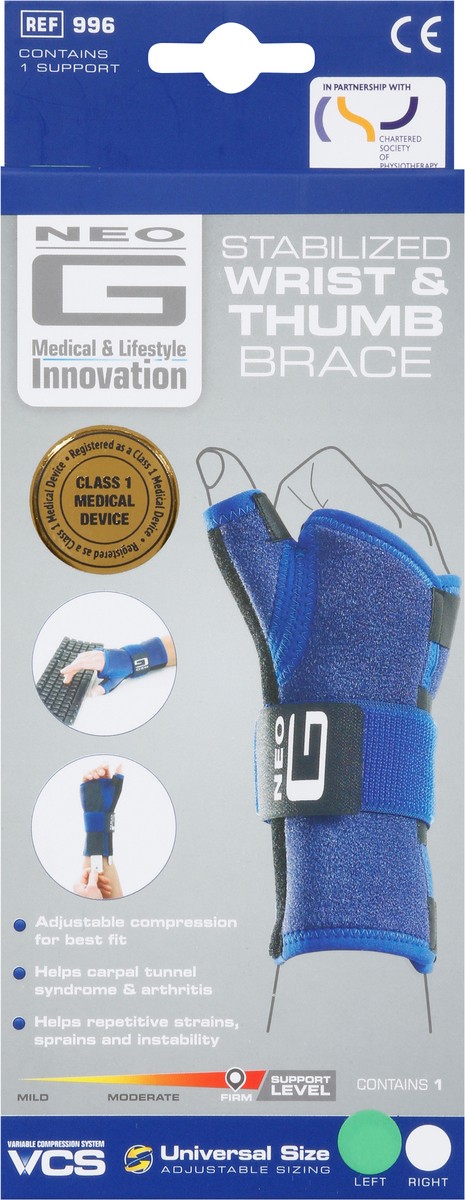 slide 6 of 9, Neo G Stabilized Wrist & Thumb Brace, Left, Adjustable Size, 1 ct