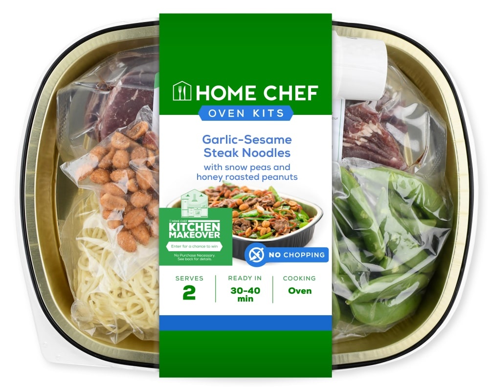 slide 1 of 1, Home Chef Oven Kit Garlic-Sesame Steak Noodles With Snow Peas And Honey Roasted Peanuts, 29 oz