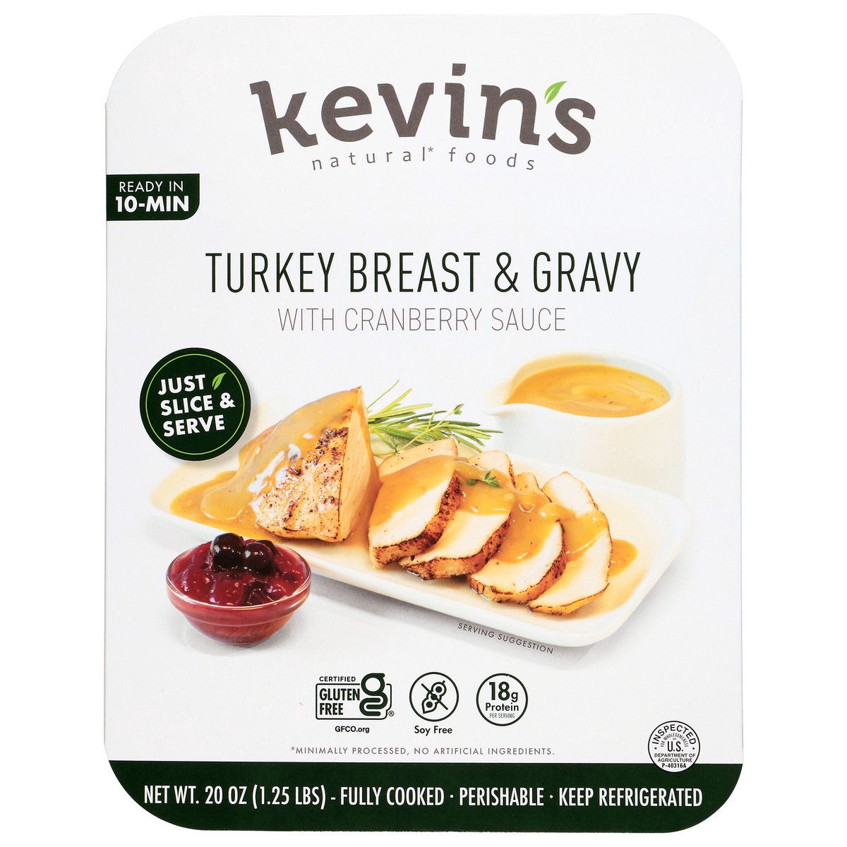 slide 1 of 14, Kevin's Natural Foods Turkey Breast & Gravy with Cranberry Sauce 20 oz, 20 oz