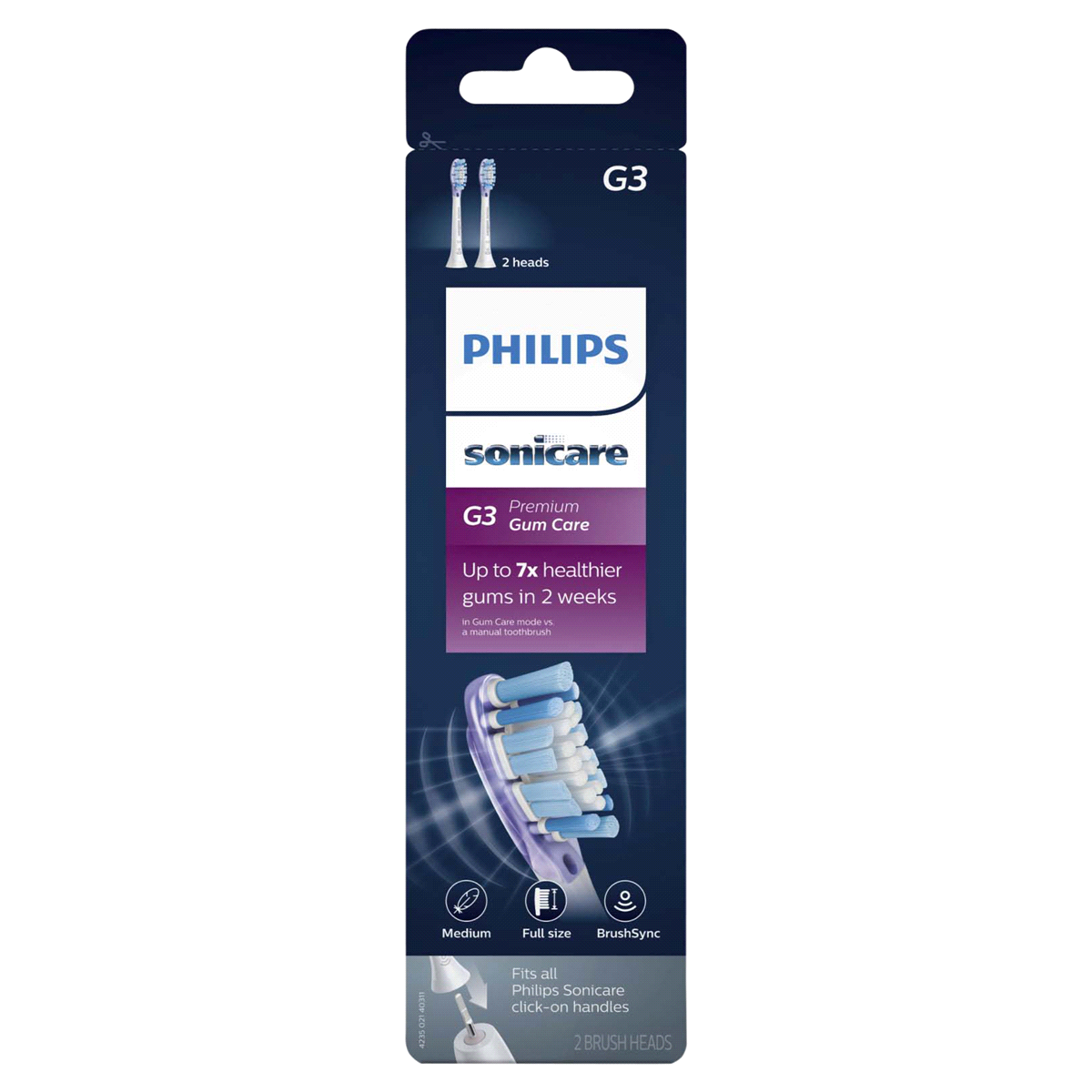 slide 1 of 1, Philips Sonicare Premium Gum Care replacement toothbrush heads, HX9052/65, BrushSync technology, White 2-pk, 2 ct