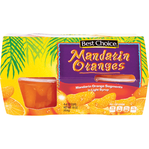 slide 1 of 1, Best Choice Mandarin Orange Cups, 4 ct; 4 oz