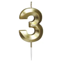 Papyrus Birthday Candle Number 3, Metallic Gold (1-Count), (1-count)