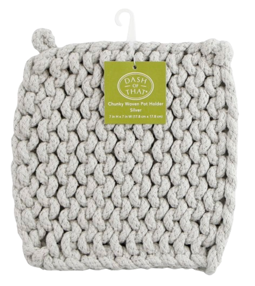 slide 1 of 2, Dash of That® 7'x7' Chunky Knit Potholder - Silver, 1 ct