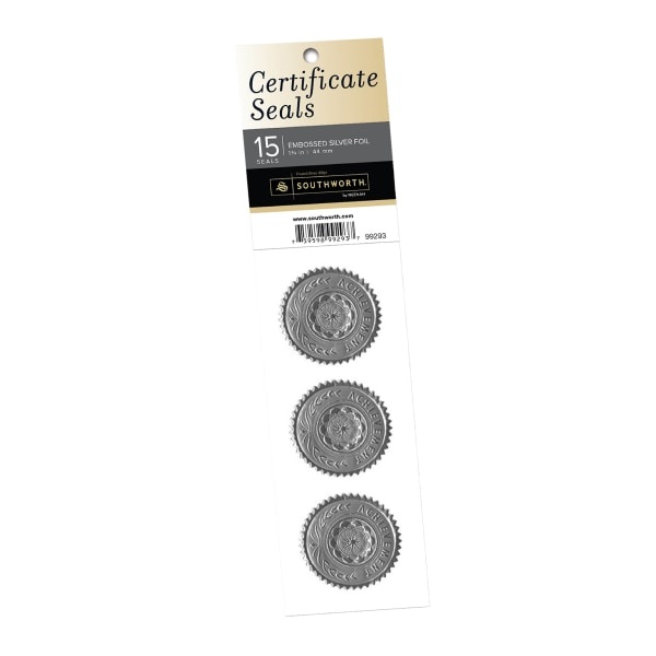 slide 1 of 1, Southworth Award/Certificate Seals, Silver, Pack Of 15, 15 ct