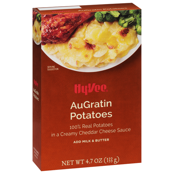 slide 1 of 1, Hy-vee Au Gratin 100% Real Potatoes In A Creamy Cheddar Cheese Sauce, 4.7 oz