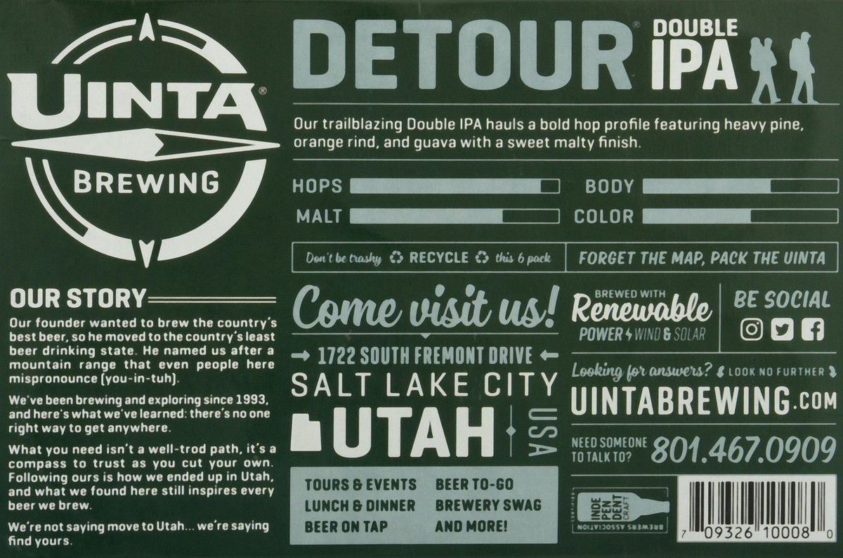 slide 4 of 9, Uinta Brewing Co. Detour Double IPA Beer 6-12 fl oz Cans, 6 ct