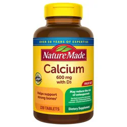 Nature Made Calcium 600 mg with Vitamin D3, Dietary Supplement for Bone Support, 220 Tablets