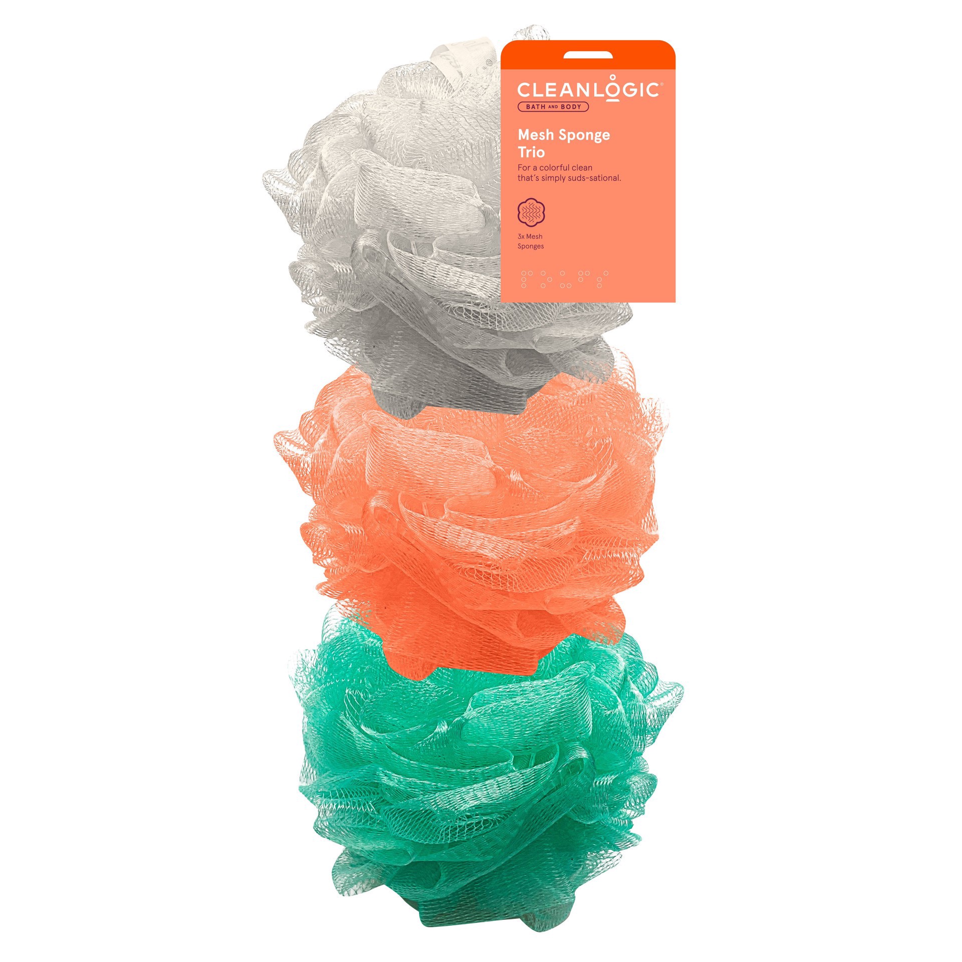 slide 1 of 1, cleanlogic Mesh Sponge Trio, 50 gram