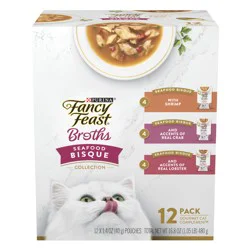 Purina Fancy Feast Broths Seafood Bisque Complement Lickable Grain Free Wet Cat Food Variety Pack