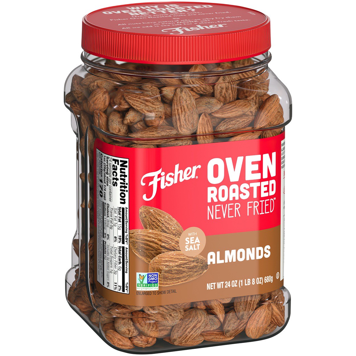 slide 2 of 9, Fisher Oven Roasted Almonds, 24 oz