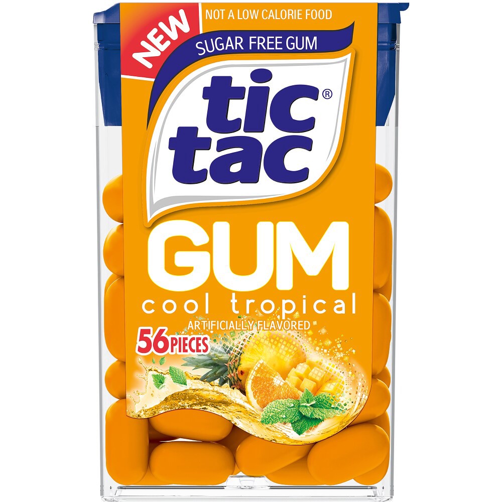 slide 1 of 4, Tic Tac Cool Tropical Sugar Free Gum, 56 ct