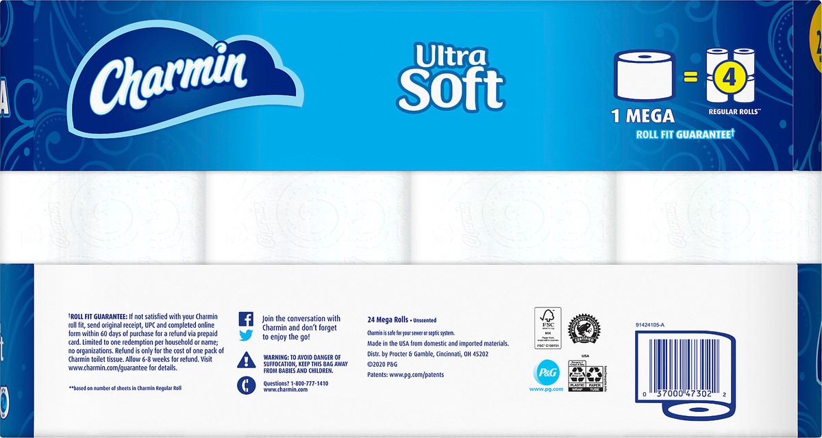 slide 4 of 5, Charmin Ultra Soft 2-Ply Mega Rolls Bathroom Tissue 4 ea, 4 ct