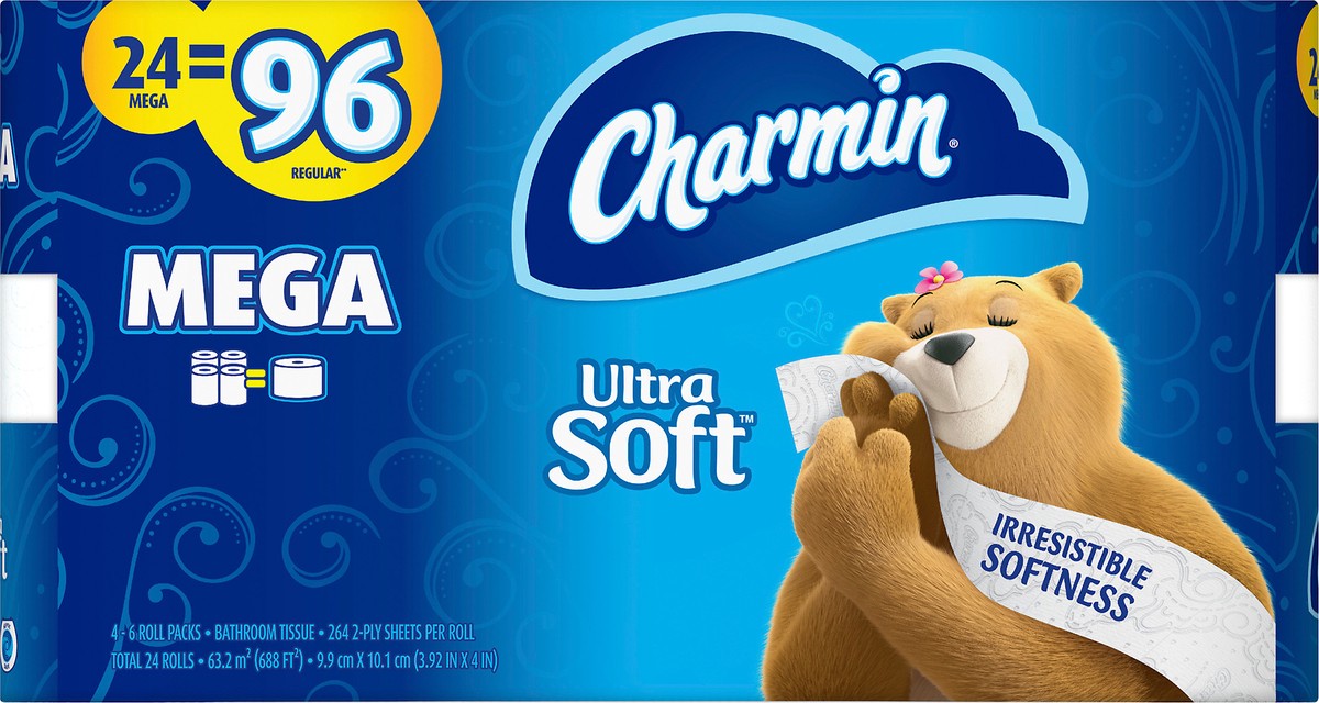 slide 5 of 5, Charmin Ultra Soft 2-Ply Mega Rolls Bathroom Tissue 4 ea, 4 ct