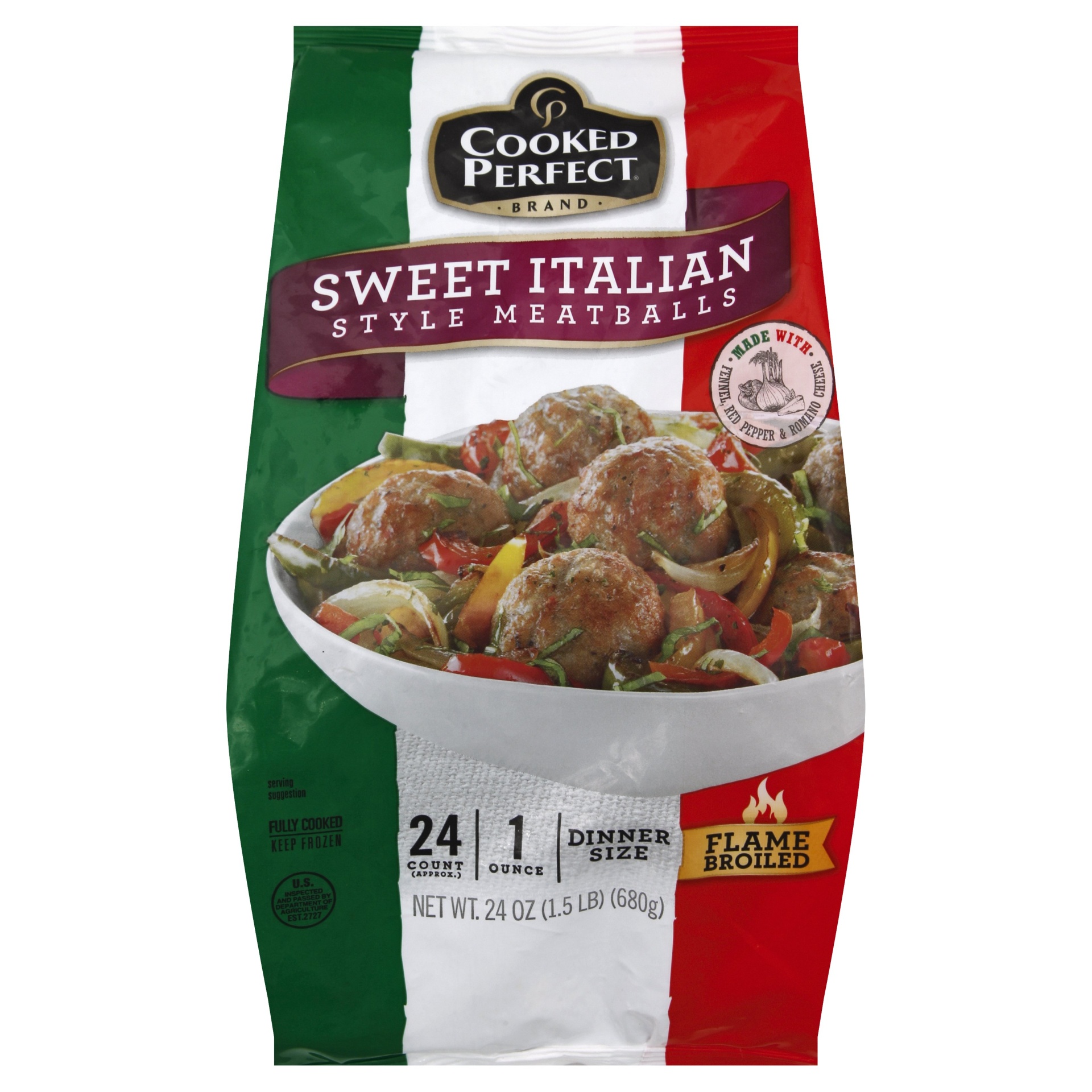 slide 1 of 1, Cooked Perfect Brand Sweet Italian Style Meatballs, 24 oz