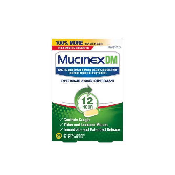 slide 4 of 5, Mucinex DM Maximum Strength 12-Hour Expectorant and Cough Suppressant Tablets, 28 Count, 28 ct; 1200 mg