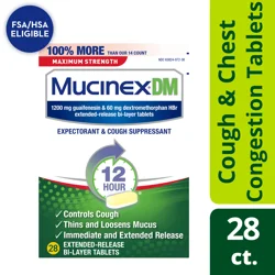 Mucinex DM Maximum Strength 12-Hour Expectorant and Cough Suppressant Tablets, 28 Count