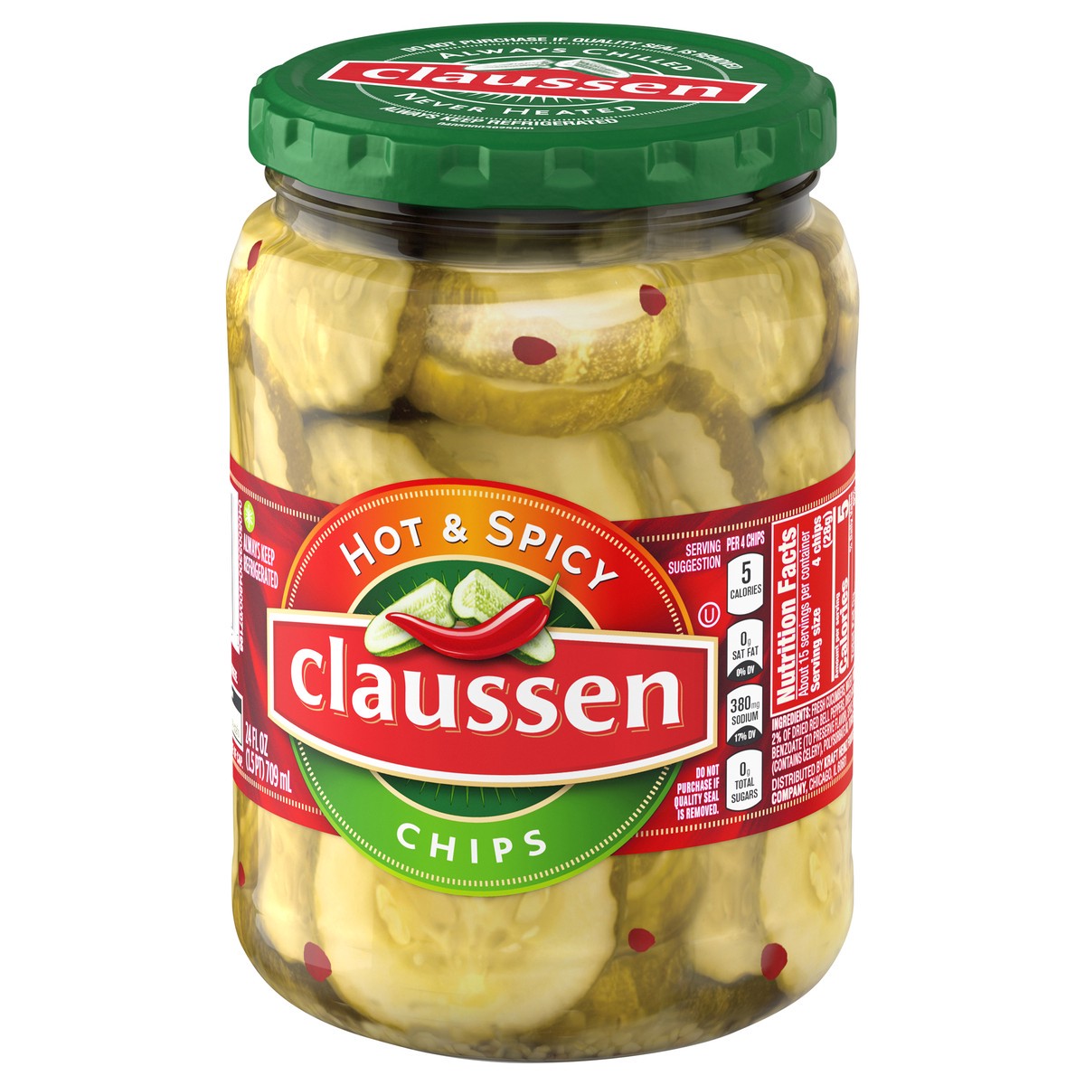 slide 8 of 9, Claussen Hot & Spicy Pickle Chips, 24 fl. oz. Jar, 24 fl oz