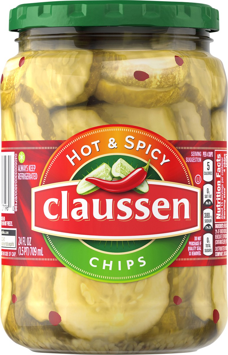 slide 2 of 9, Claussen Hot & Spicy Pickle Chips, 24 fl. oz. Jar, 24 fl oz