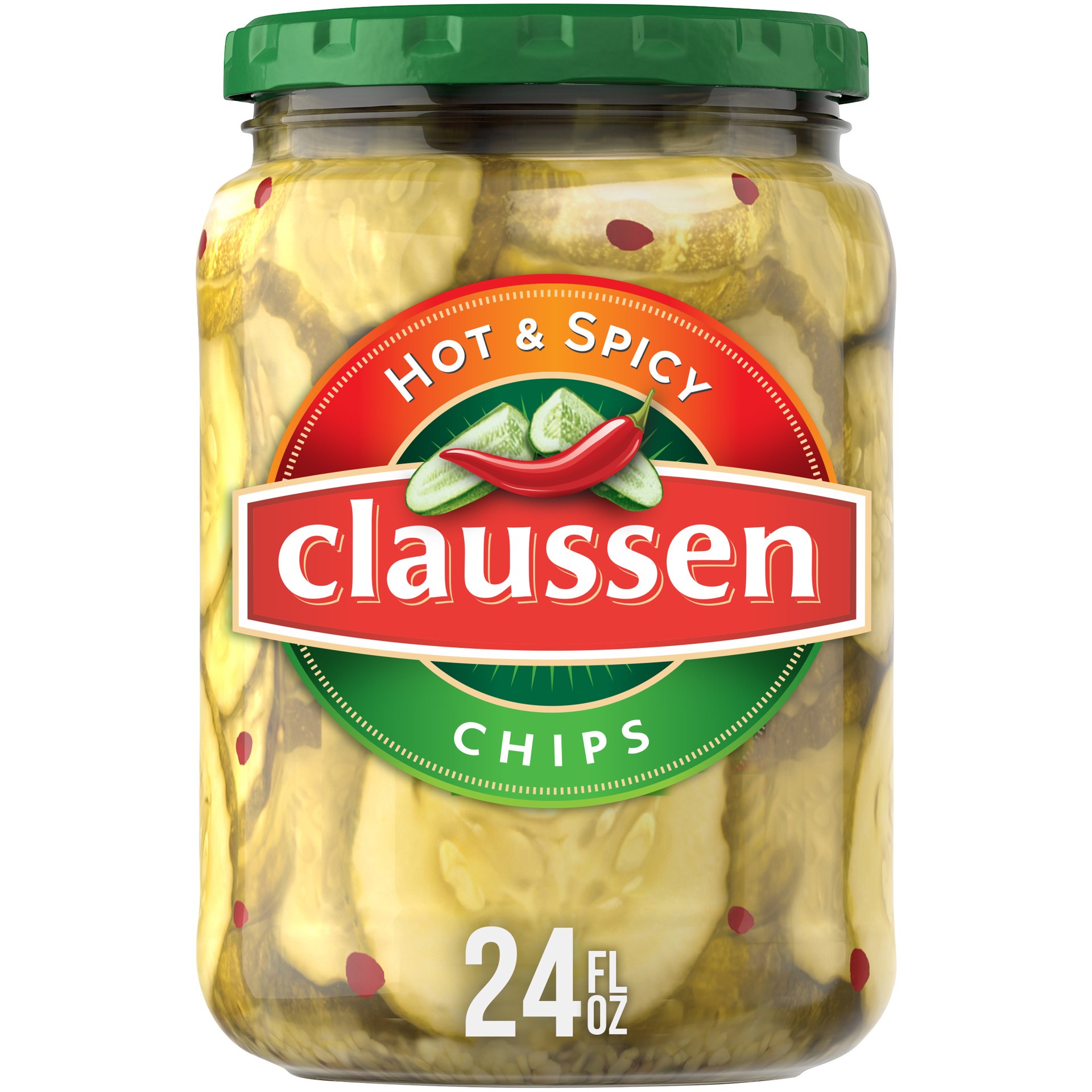 slide 1 of 9, Claussen Hot & Spicy Pickle Chips, 24 fl. oz. Jar, 24 fl oz