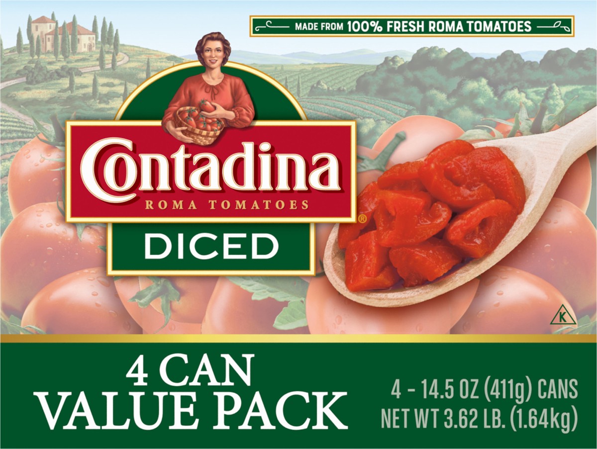 slide 2 of 12, CONTADINA Diced Tomatoes, 4 Pack, 14.5 oz Cans, 58.1 ct
