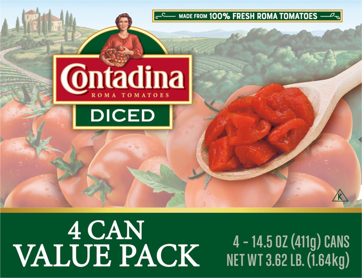 slide 9 of 12, CONTADINA Diced Tomatoes, 4 Pack, 14.5 oz Cans, 58.1 ct