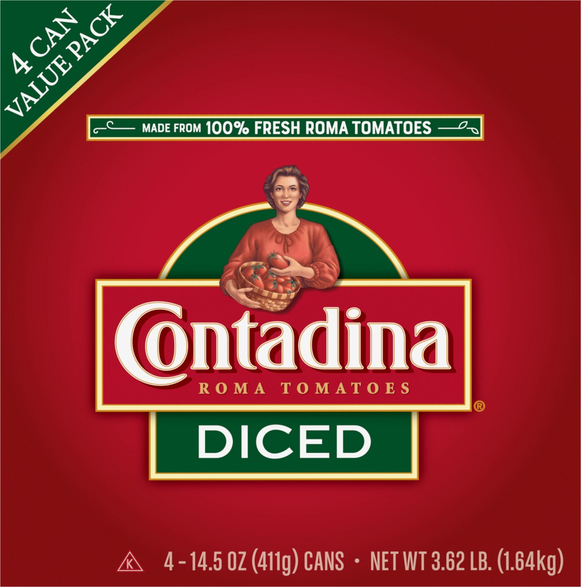 slide 10 of 12, CONTADINA Diced Tomatoes, 4 Pack, 14.5 oz Cans, 58.1 ct