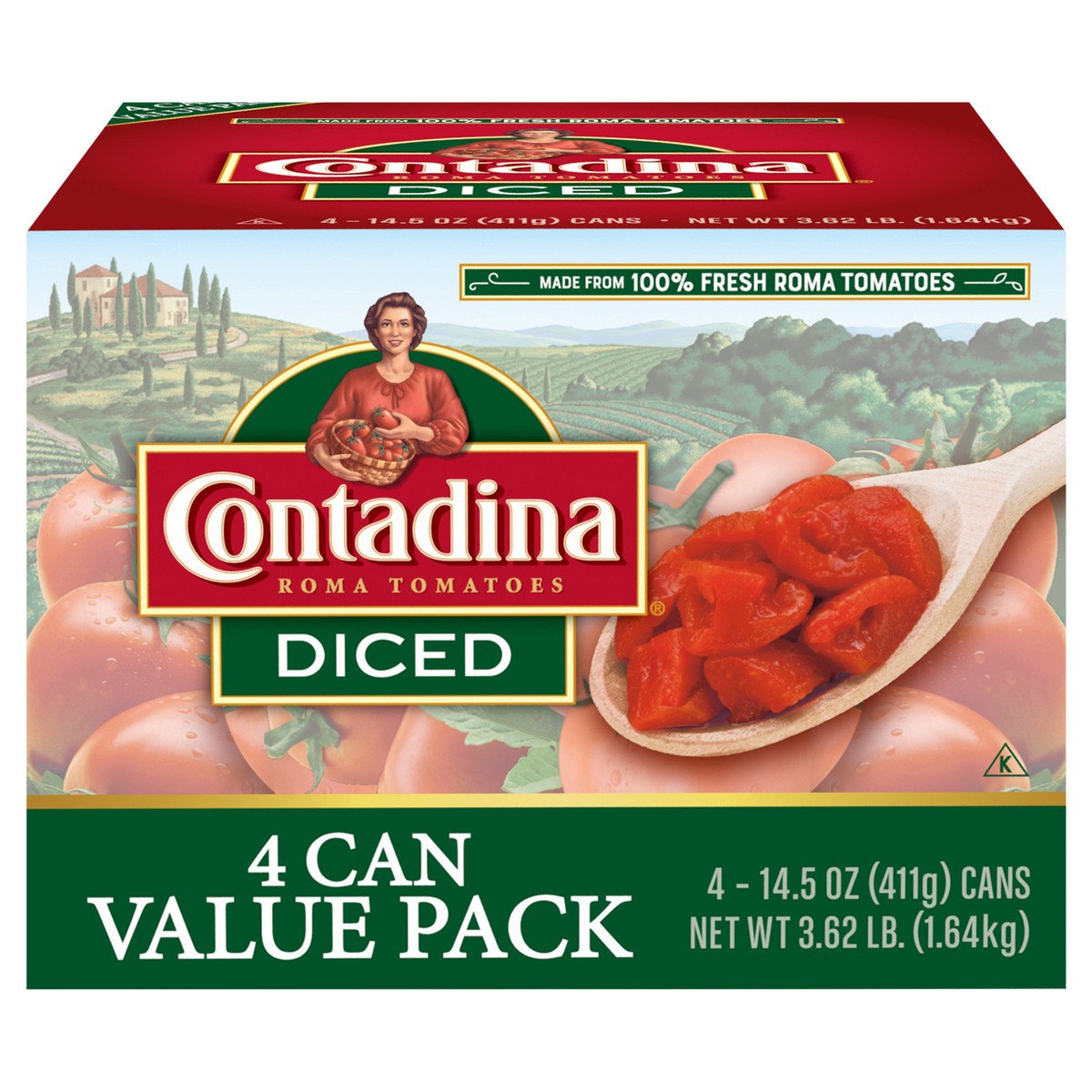 slide 3 of 12, CONTADINA Diced Tomatoes, 4 Pack, 14.5 oz Cans, 58.1 ct