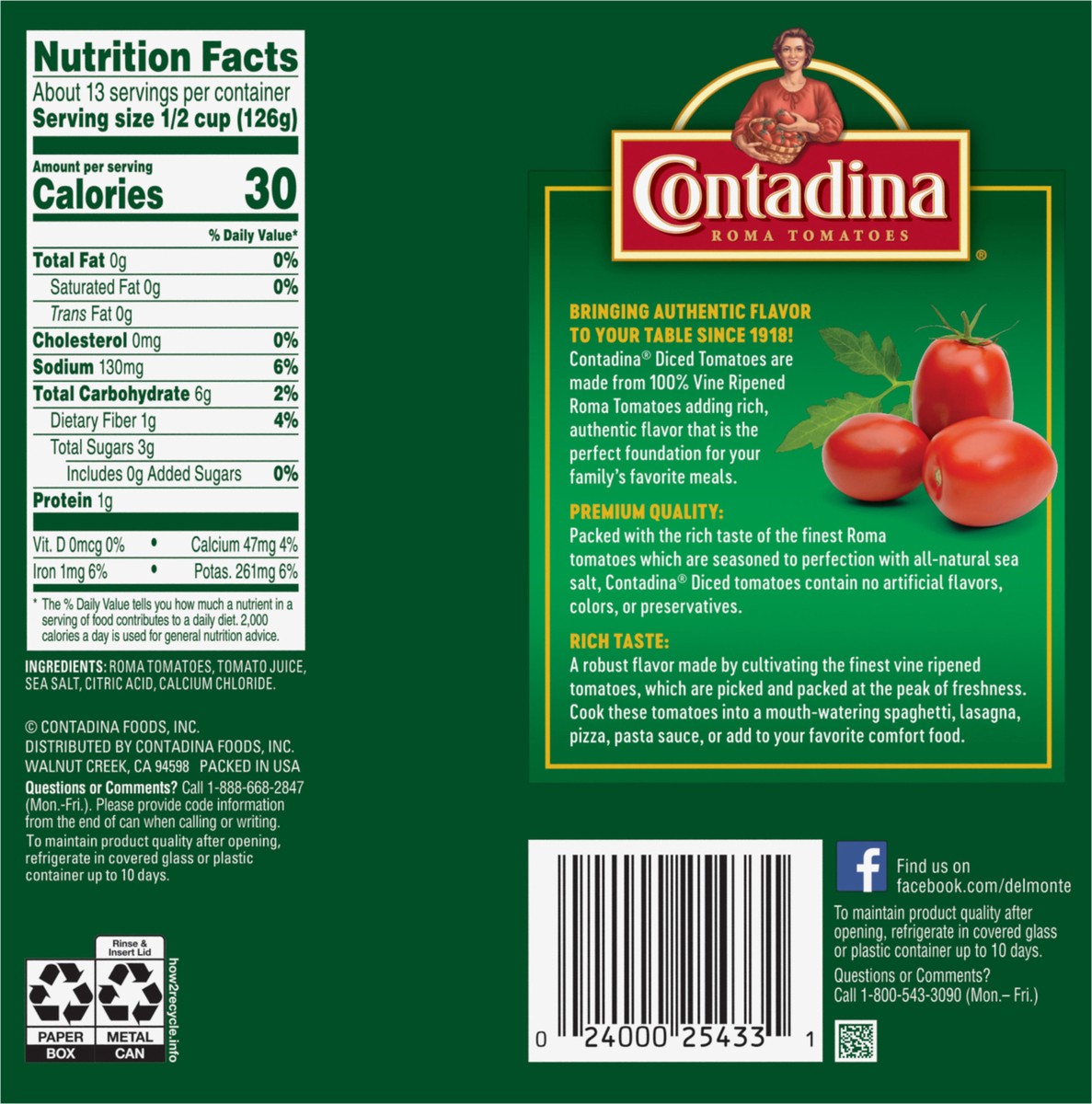 slide 11 of 12, CONTADINA Diced Tomatoes, 4 Pack, 14.5 oz Cans, 58.1 ct