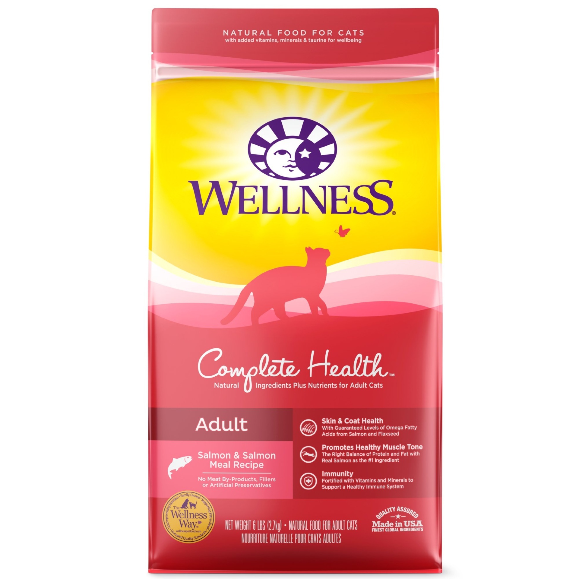 slide 1 of 1, Wellness Complete Health Cat Food - Natural, Wholesome Grains, Salmon & Salmon Meal, 6 lb