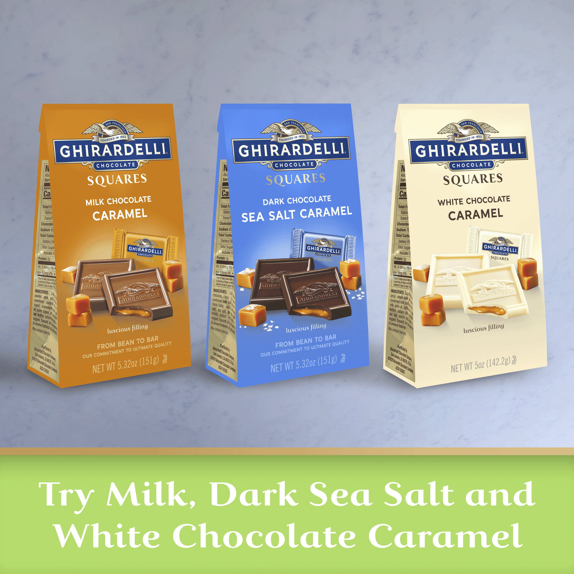 slide 3 of 8, Ghirardelli Milk Chocolate Caramel Apple Squares 9 oz, 9 oz