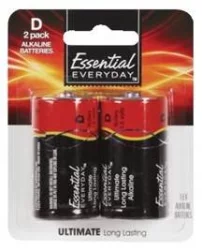 Essential Everyday Batteries, Alkaline, D, 2 Pack