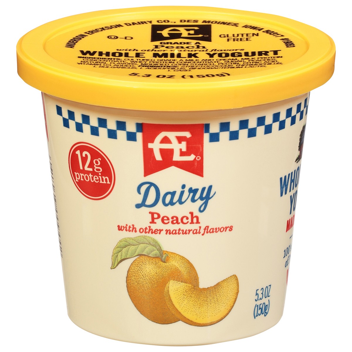 slide 1 of 9, AE Dairy Whole Milk Peach Yogurt 5.3 oz, 5.3 oz