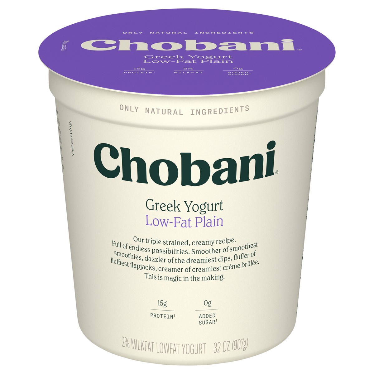 slide 1 of 19, Chobani Low-Fat Greek Plain Yogurt, 32 oz