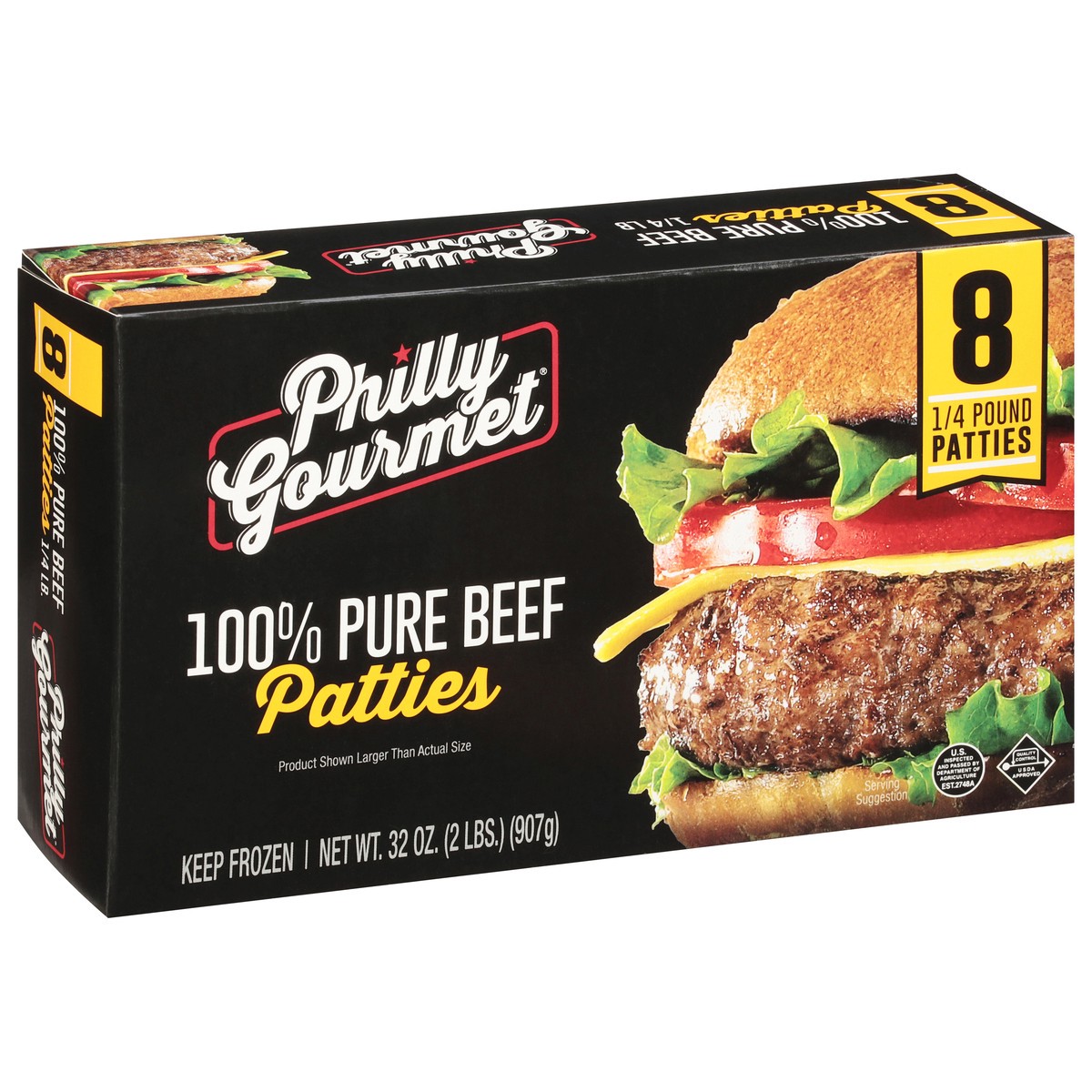 slide 3 of 9, Philly Gourmet 100% Pure Beef Patties, 8 ct