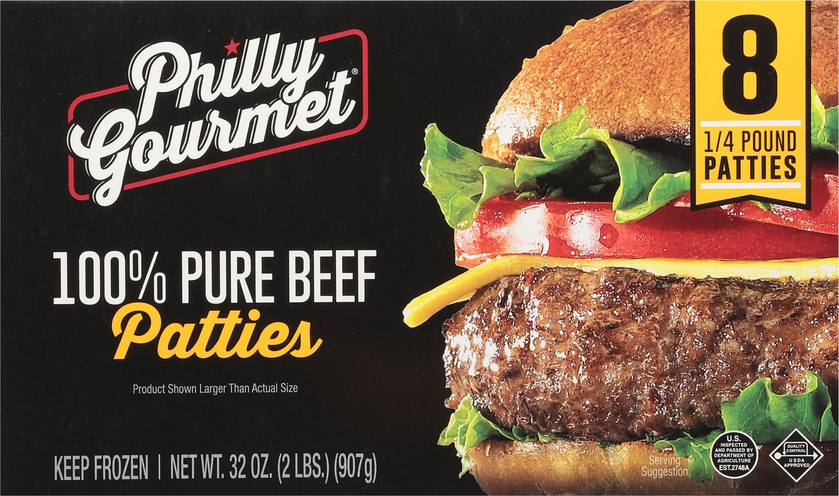 slide 7 of 9, Philly Gourmet 100% Pure Beef Patties, 8 ct