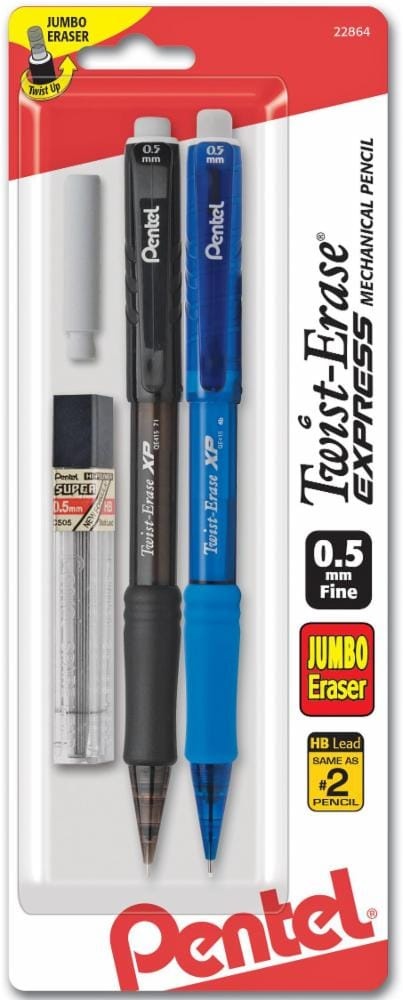 slide 1 of 1, Pentel Twist-Erase Express Fine Point Mechanical Pencil With Lead Refill And Eraser, 2 ct