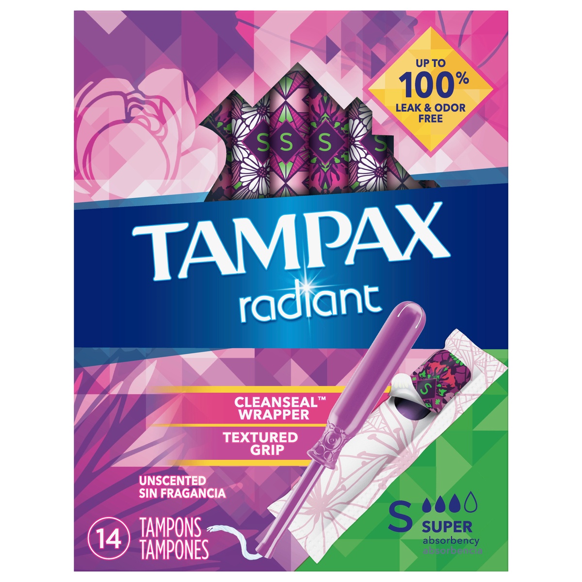 slide 1 of 1, Tampax Radiant Tampons Super Absorbency, Unscented, 14 Count, 14 ct