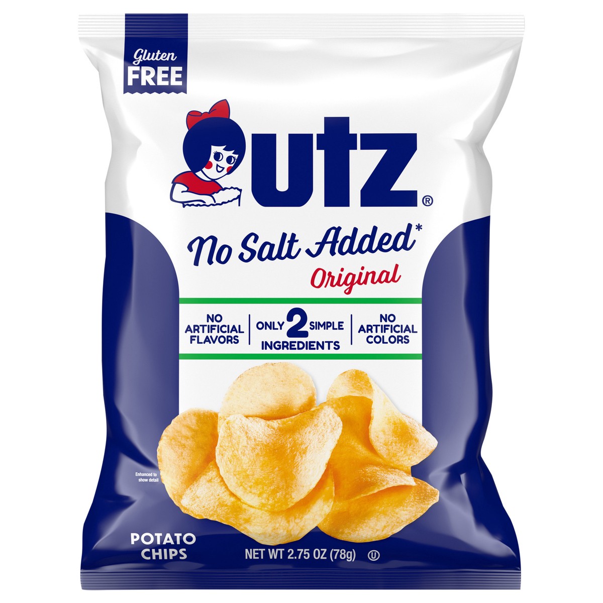 slide 1 of 7, Utz 2.75 oz Utz No Salt Added Original Potato Chips, 2.75 oz