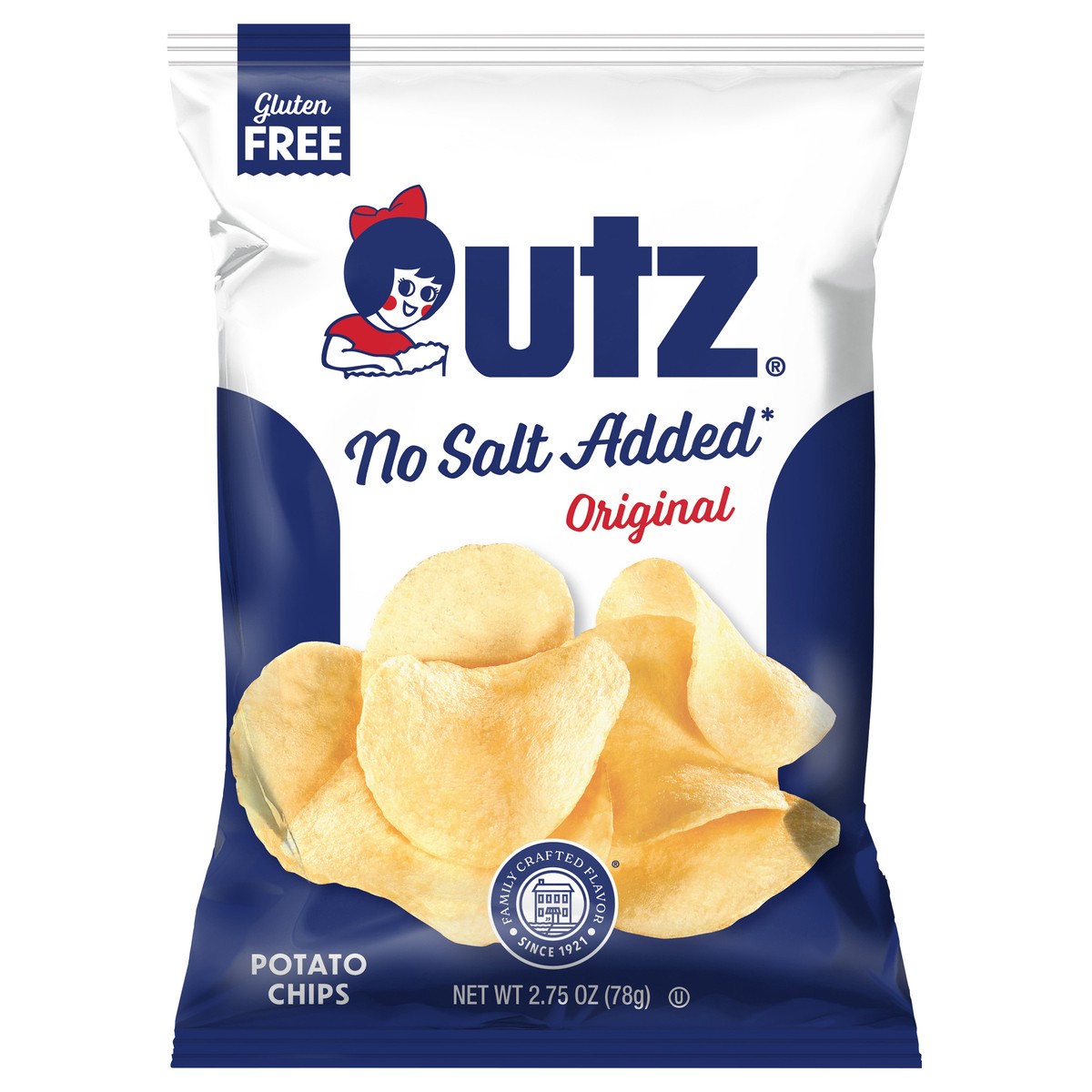 slide 1 of 7, Utz 2.75 oz Utz No Salt Added Original Potato Chips, 2.75 oz