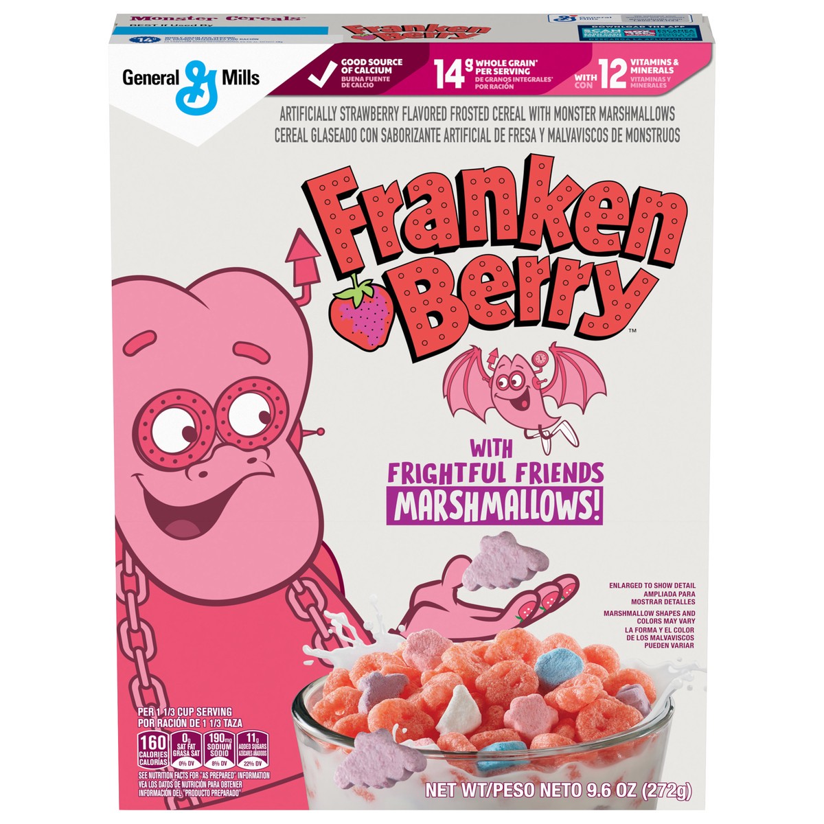 slide 1 of 9, Franken Berry Cereal with Frightful Friends Marshmallows, Kids Breakfast Cereal, Limited Edition, Made with Whole Grain, 9.6 oz, 9.6 oz