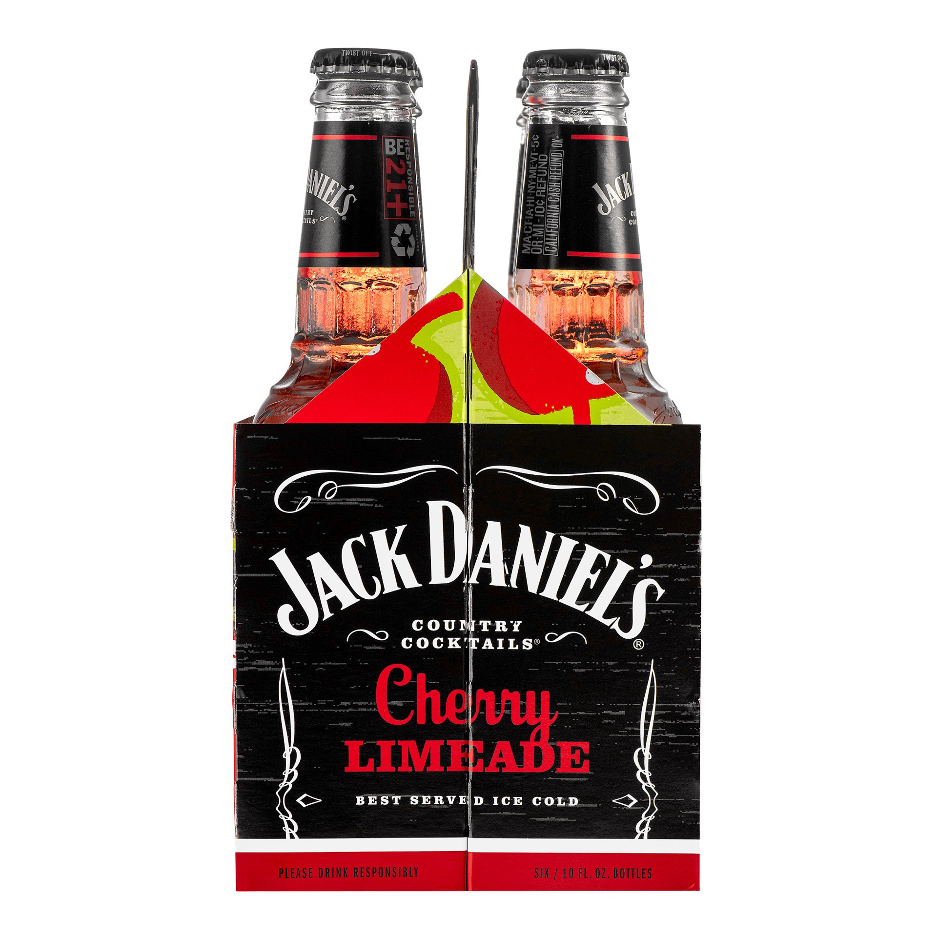 slide 7 of 10, Jack Daniel's Country Cocktail Malt Cherry Limeade Jack Daniel's Country Cocktails Cherry Limeade, 6 Pack, 10 fl oz Bottles, 6 ct