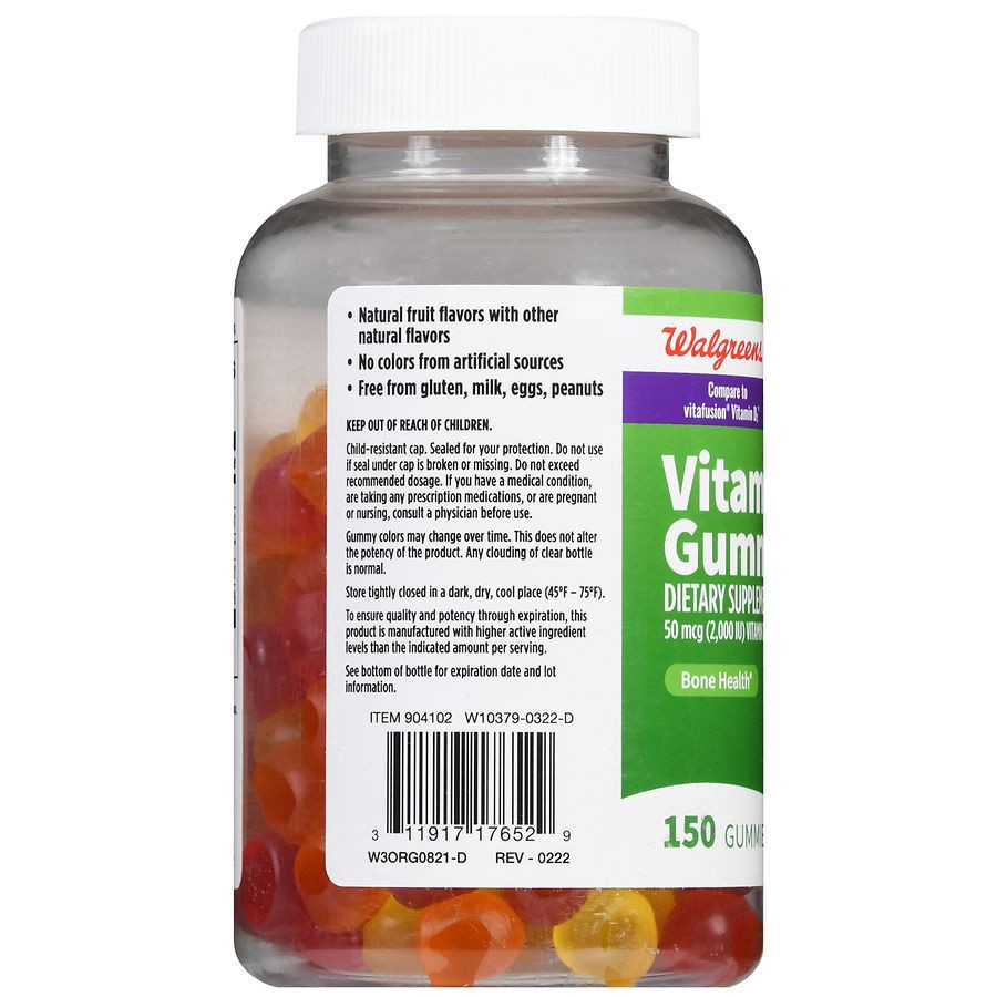slide 4 of 5, Walgreens Vitamin D3 2000 IU Gummies Fruit, 150 ct
