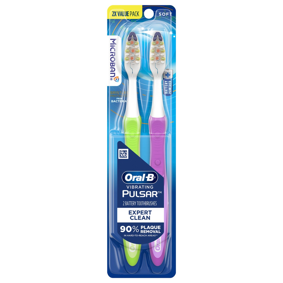 slide 1 of 3, Oral-B Vibrating Pulsar Battery Toothbrush with Microban, Soft, 2 Count, 2 ct