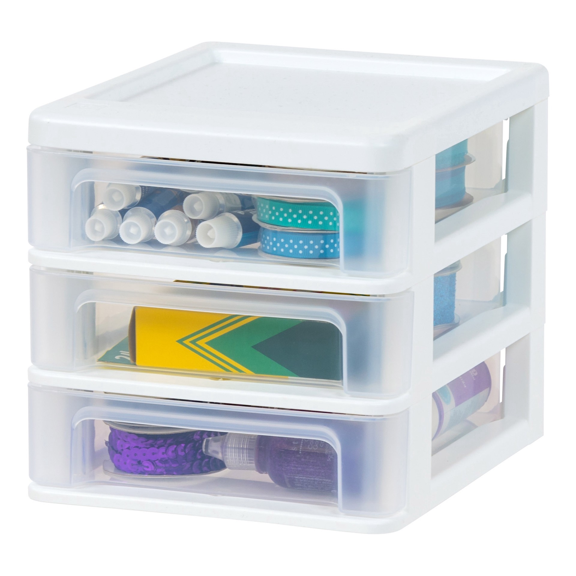 slide 2 of 7, Iris 7" Clear Tabletop Storage Drawers, 6.75 in x 8.38 in x 6.88 in