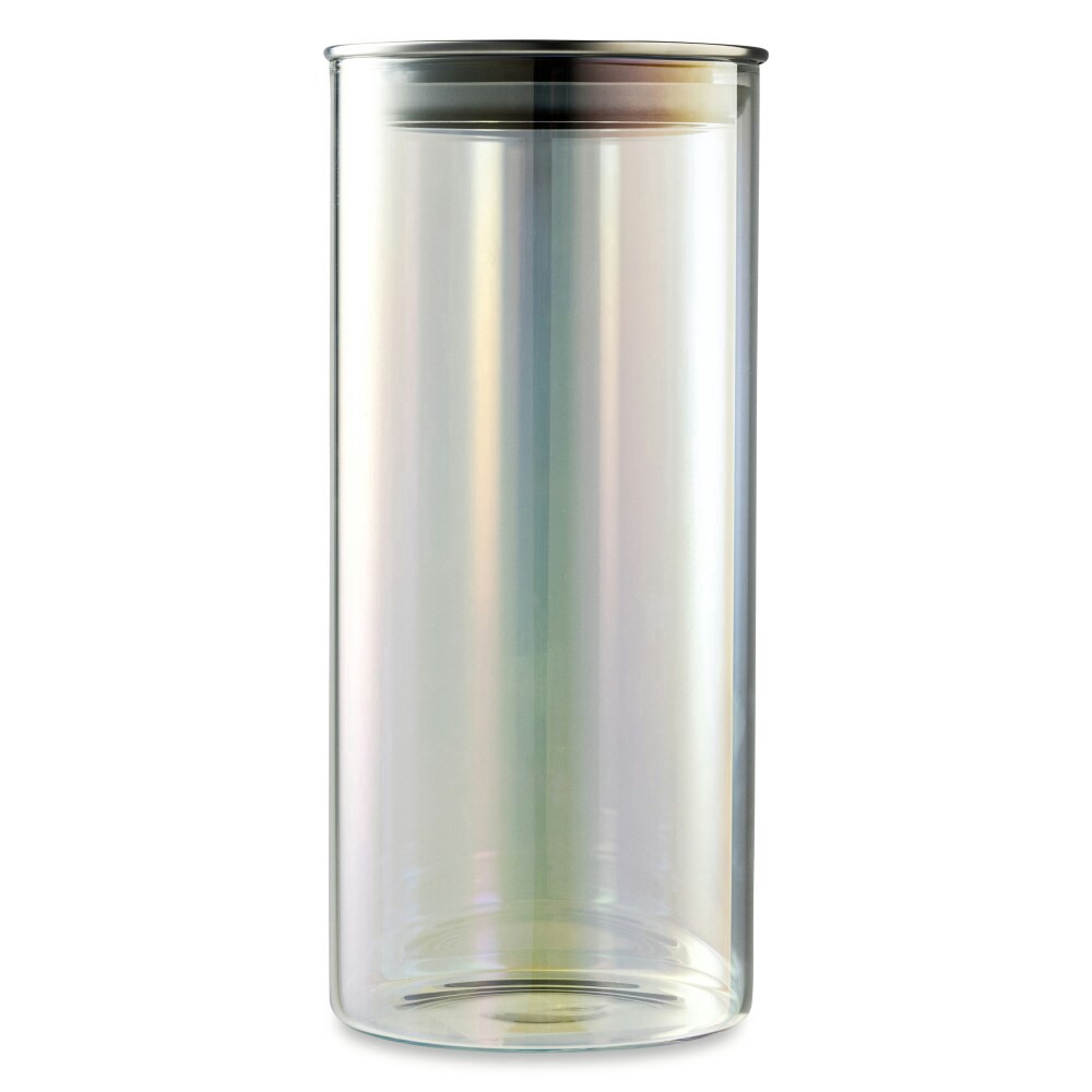 slide 2 of 2, Core Kitchen Stainless Steel & Glass Iridescent Storage Jar, 44 oz