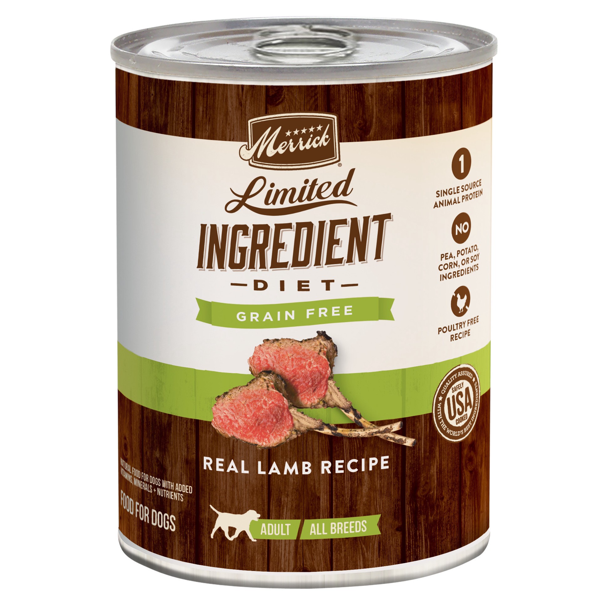 slide 1 of 3, Merrick Limited Ingredient Diet Premium Grain Free Wet Dog Food, Healthy And Natural Canned Dog Food With Lamb, 12.7 oz