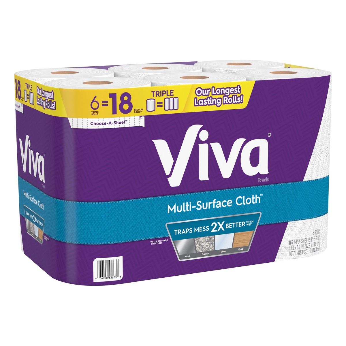 slide 9 of 9, Viva Multi-Surface Cloth Paper Towels, 6 Triple Rolls, 165 Sheets Per Roll, 6 ct