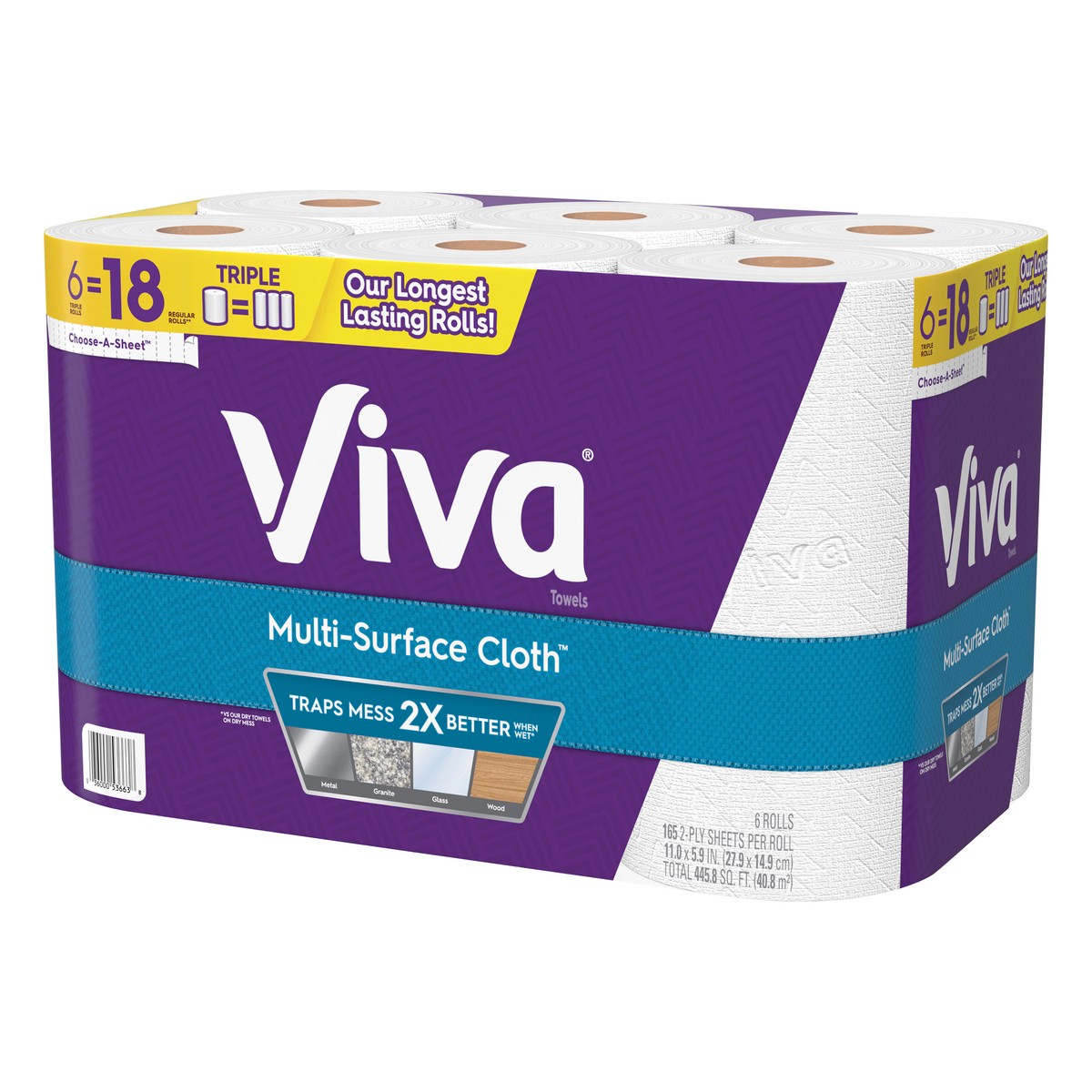 slide 2 of 9, Viva Multi-Surface Cloth Paper Towels, 6 Triple Rolls, 165 Sheets Per Roll, 6 ct